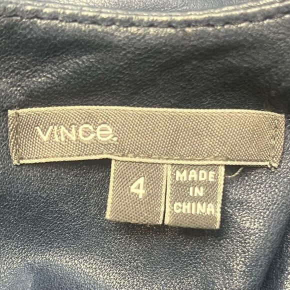 Vince Blue Leather Sleeveless Exposed Zipper Shift Dress Sz 4 Preowned - Picture 4 of 7